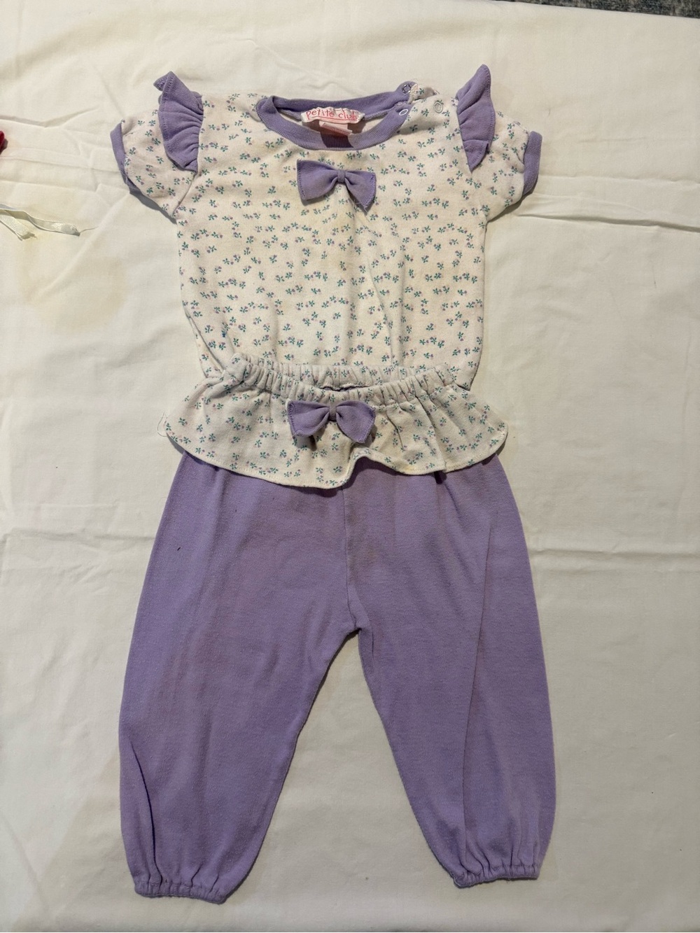 Vintage 1990s Girls' Lavender Floral Bow Neckline Top
